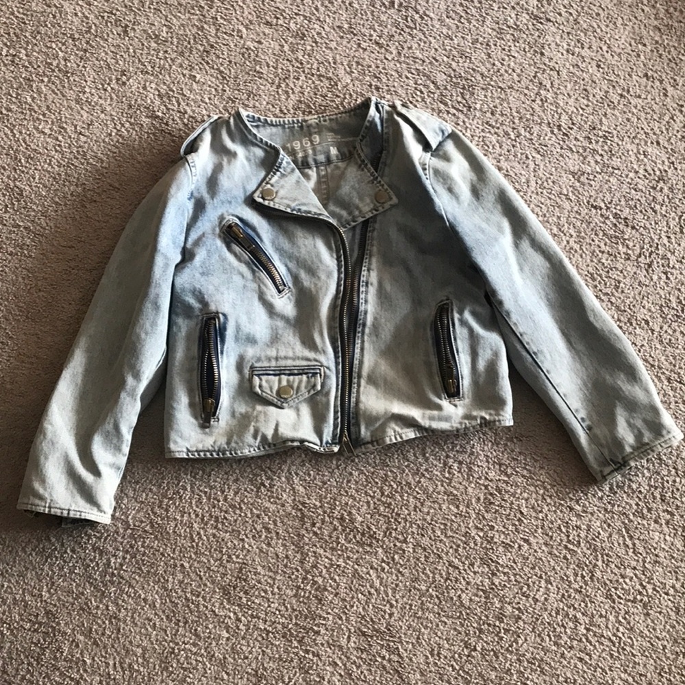 Gap Denim Collarless Moto Jacket size M